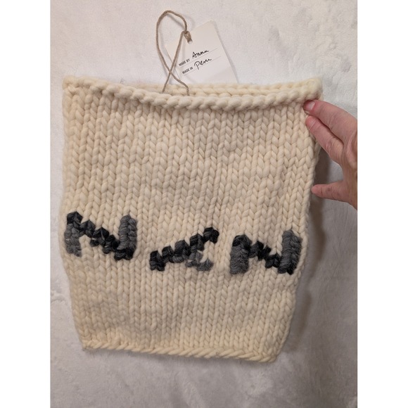 Wool And The Gang Accessories - 100% Wool and the Gang Chunky Knit Cowl Neck Circle Scarf Cream Grey Handmade